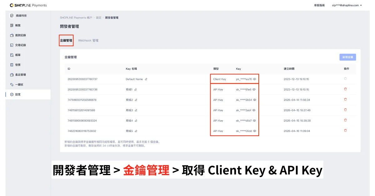 金鑰管理：client Api Key 1 0