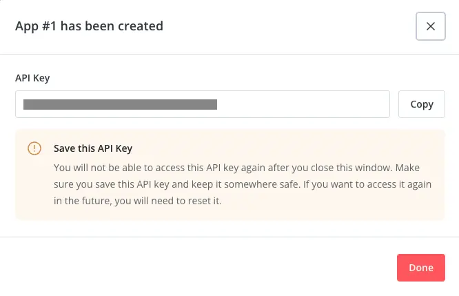 Kit V4 API Key 建立成功的視窗、提醒一次性顯示、必須立即複製保存