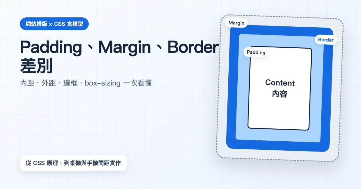 Padding、Margin、Border 差別與 CSS 盒模型圖解
