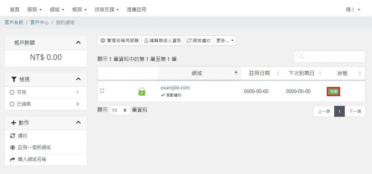 遠振資訊網域清單與可用狀態